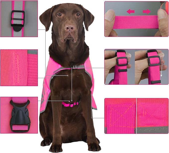 Print Pink Reflective Dog Vest for XSmall Breeds,High Visibility Dog Safety Vest Harness with Removable Bell Keep Safe from Hunting, Training & Cars Accidents