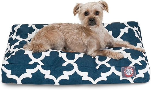 Majestic Pet Shredded Memory Foam Dog Bed Small with Removable Washable Cover – Rectangle Orthopedic Pet Bed–Durable Crate Bed for Senior Dogs - (27x20) S - Trellis - Navy