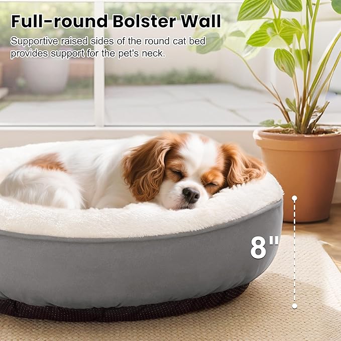Love's cabin Round Donut Cat and Dog Cushion Bed, 25in Pet Bed for Small or Medium Dogs, Anti-Slip & Water-Resistant Bottom, Soft Durable Fabric Pet Beds, Washable Calming Cat & Dog Bed Grey