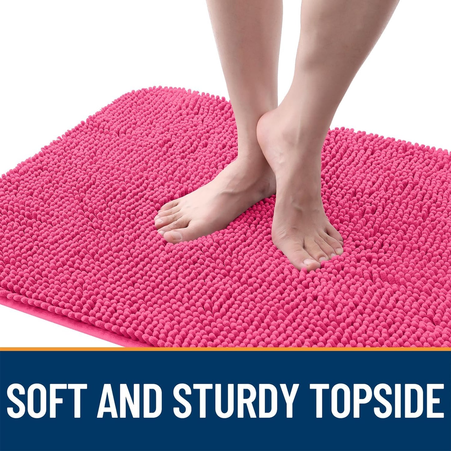 OLANLY Dog Door Mat for Muddy Paws 47x32, Absorbs Moisture and Dirt, Absorbent Non-Slip Washable Doormat, Quick Dry Chenille Mud Mat for Dogs, Entry Indoor Entryway Carpet for Inside Floor, Hot Pink
