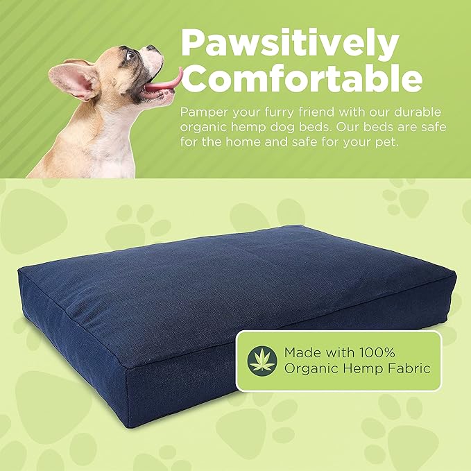 X-Large - 48 x 30 x 5 - Black Premium Organic Hemp Dog Bed - Organic Latex Fill - Removeable Cover