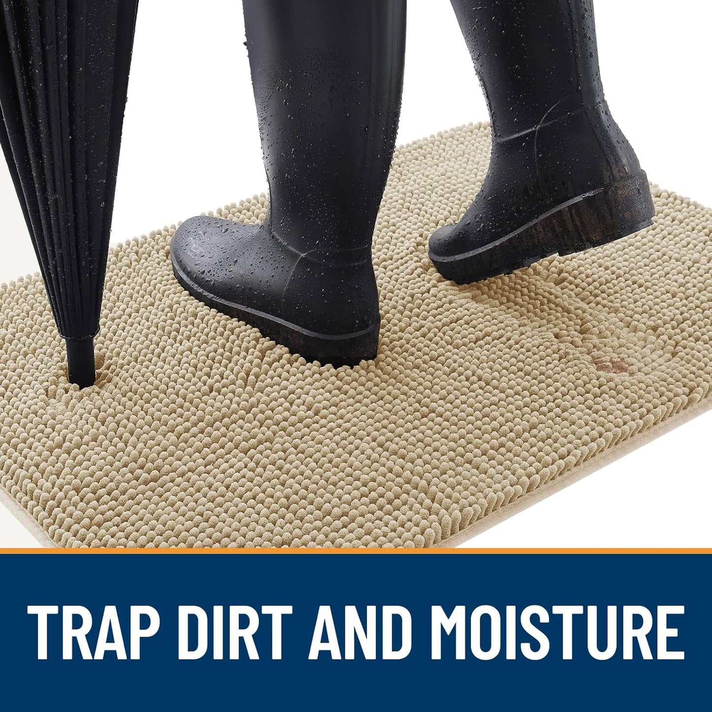 OLANLY Dog Door Mat for Muddy Paws 44x24, Absorbs Moisture and Dirt, Absorbent Non-Slip Washable Doormat, Quick Dry Chenille Mud Mat for Dogs, Entry Indoor Entryway Carpet for Inside Floor, Beige