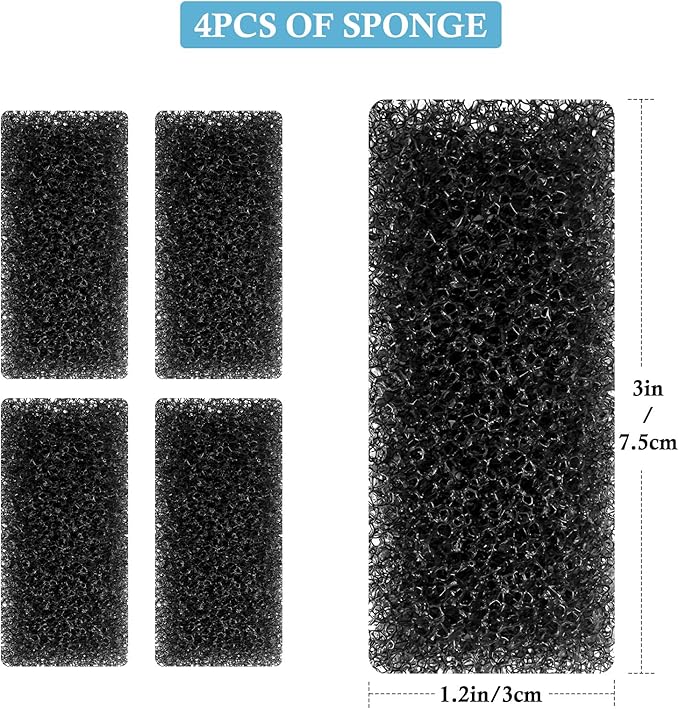 FEDOUR 4PCS Replacement Aquarium Biochemical Sponge for 4W Aquarium Filter, Aquarium Filter Sponges for Replacement (Sponge 4pcs for 4W)