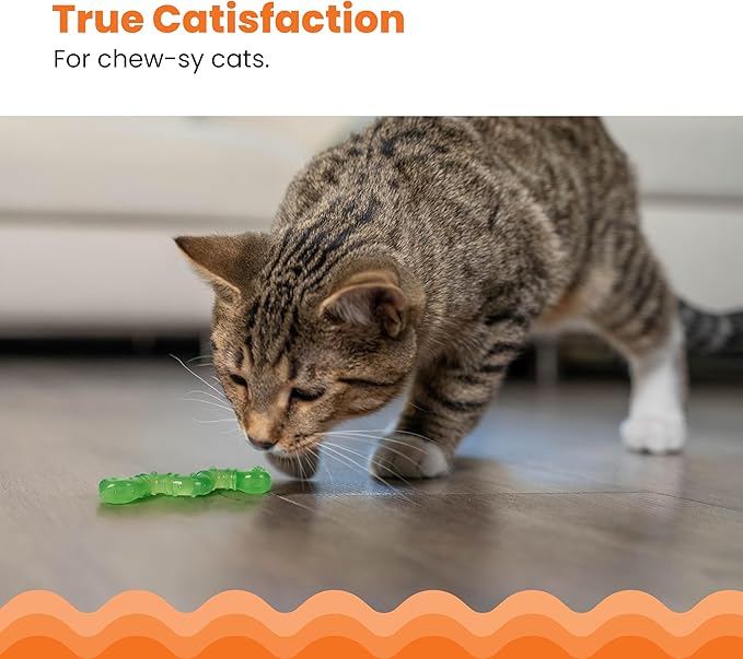 Catstages OrkaKat Wiggle Worm Cat Chew Toy – Catnip Dental Toy for Kittens and Cats, Orange Rubber with Ridges