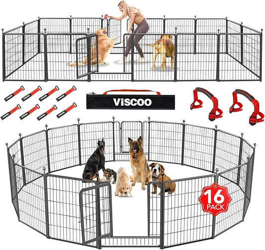 Dog Playpen Outdoor, 16 Panels 32" H Dog Pen Indoor, Metal Dog Fence Outdoor, Pet Fence for Large/Medium/Small Dogs, Indoor Puppy Playpen, Foldable Heavy Duty Exercise Pen for RV,Camping,Yard