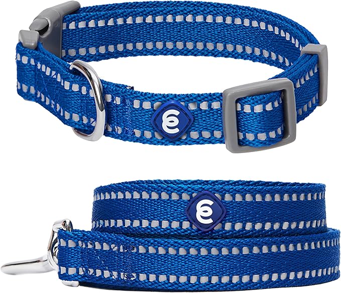 Blueberry Pet Essentials Reflective Dog Collar & Leash Set, Adjustable for Medium Dogs | Safe Walking Gear for Pet Parents, Puppy Training & Daily Use MediumDogs, Navy