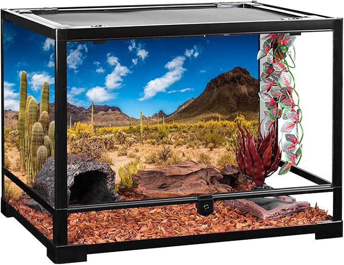 AWERT 24x12 inches Reptile Habitat Background Blue Sky Oasis Cactus Desert Terrarium Background Vinyl