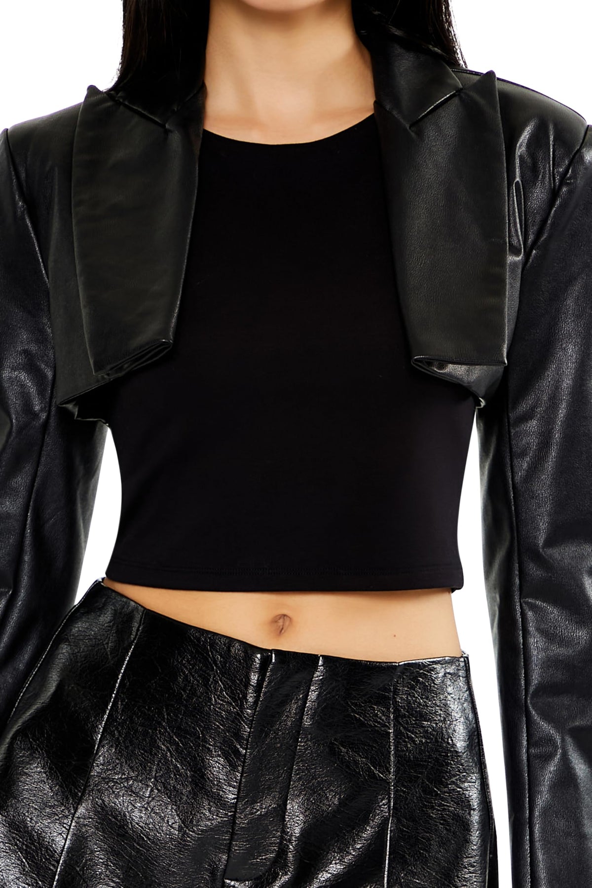 Forever 21 Women's Faux Leather Cropped Blazer Black Small