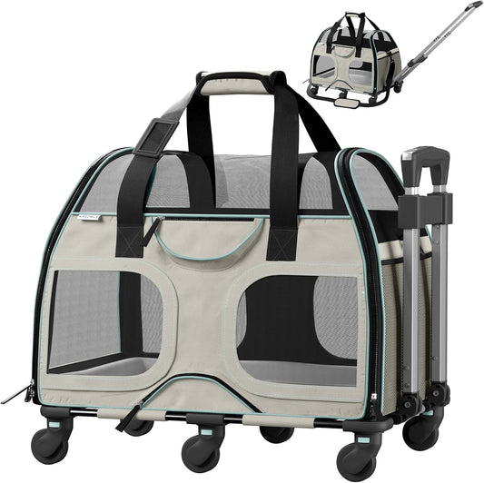 Katziela Pet Carrier - Airline Compliant Dog Carrier - TSA Approved Pet Carrier for Small Dogs and Cats - Soft FAA Travel Airplane Dog Carrier Luggage (Grey/Brown-Pro)