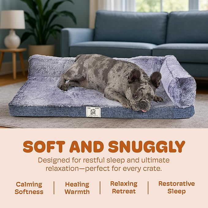 Dog Gone Smart Chill Kuzzi Dual Bolster Crate Pad - Washable Dog Bed Infused with Far Infrared Rays (FIR) - Supportive Plush Cushion for Crates, Travel, and Recovery - Slate Grey, Small 17 x 23 Inches
