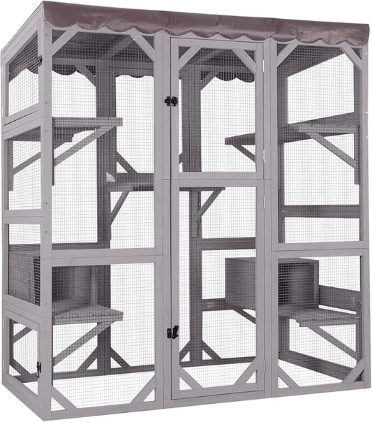 Aivituvin Catio Outdoor Cat Enclosure Large Cat House for Mulitiple Cats Walk in Kitty Cage with Tarp Roof 70"
