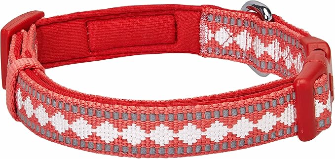 Blueberry Pet 3 Colors 3M Reflective Jacquard Neoprene Padded Adjustable Dog Collar, Coral, Small, Neck 12"-16"