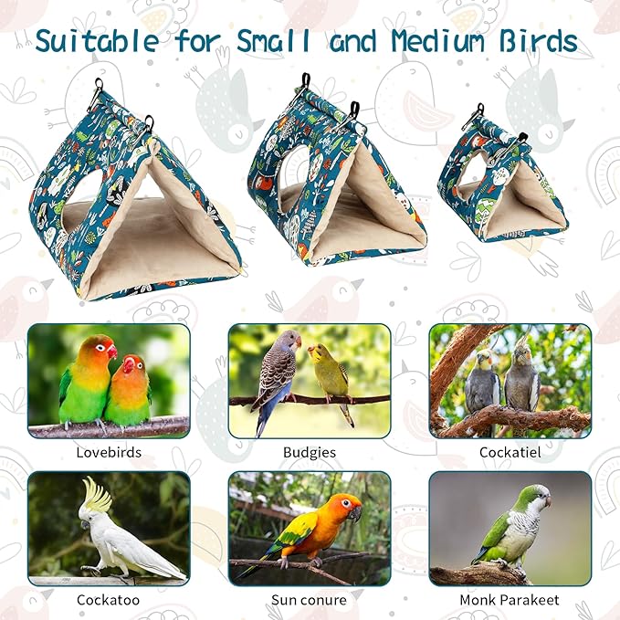 Rypet Winter Warm Bird Nest House - Hanging Hammock Velvet Shed Hut Cage Plush Fluffy Birds Hideaway Sleeping Bed Fuzzy for Parrot Parakeet Cockatiels Budgies Lovebird Medium（Blue）