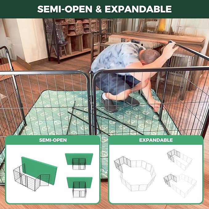FXW Homeplus Unleashed Indoor Dog Playpen - Stress-Free and Safe Play, Heavy Duty 45 Inch 16 Panels Dog Pen for Large Dogs, Black│Patented