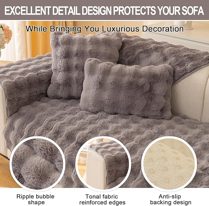 Couch Covers For Dogs,Funny Fuzzy Pet Couch Cover,Plush Solid Colour Non-Slip Couch Cover,Big Dog Bed Blanket, Washable Soft Plush Throw Protector For Bed Couch Car Sofa (17.71x17.71in, Dark Grey)