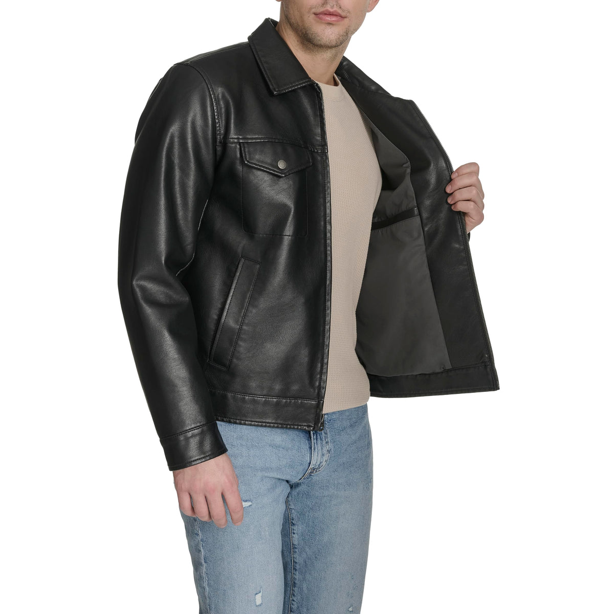 Levi's Men's Faux Leather Modern Trucker Jacket, Black, Medium