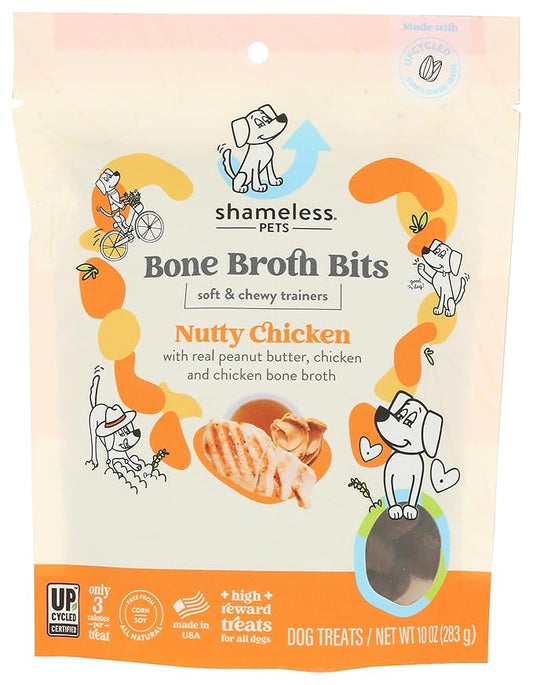 Shameless Pets, Dog Treats Bone Broth Bits Nutty Chicken, 10 Ounce