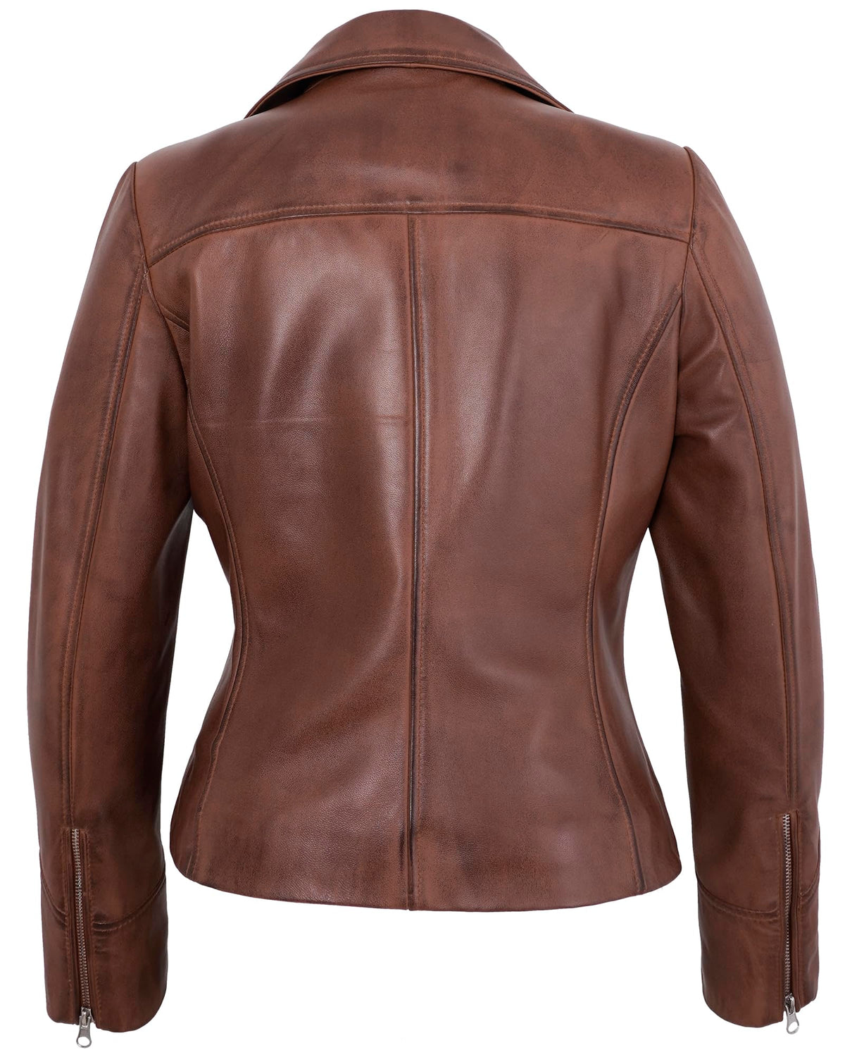 UrbanFocal Asymmetrical Style Brown Leather Jackets For Womens - Real Lambskin Leather Biker Jacket Women | [101013306] Cognac Ninfa, 2XL