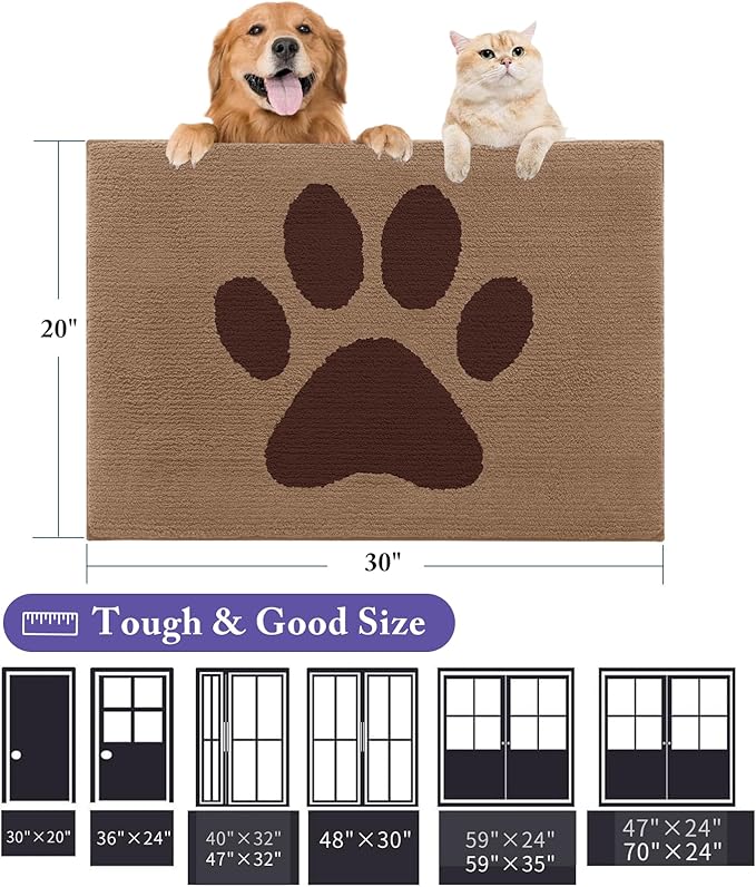 Buganda Dog Door Mat for Muddy Paws, Absorbent Dirt Trapper Non Slip Indoor Doormats, Washable Low-Profile Mat for Mud Dogs, Entryway Carpet for Inside Floor (36x24 Inches, Beige)