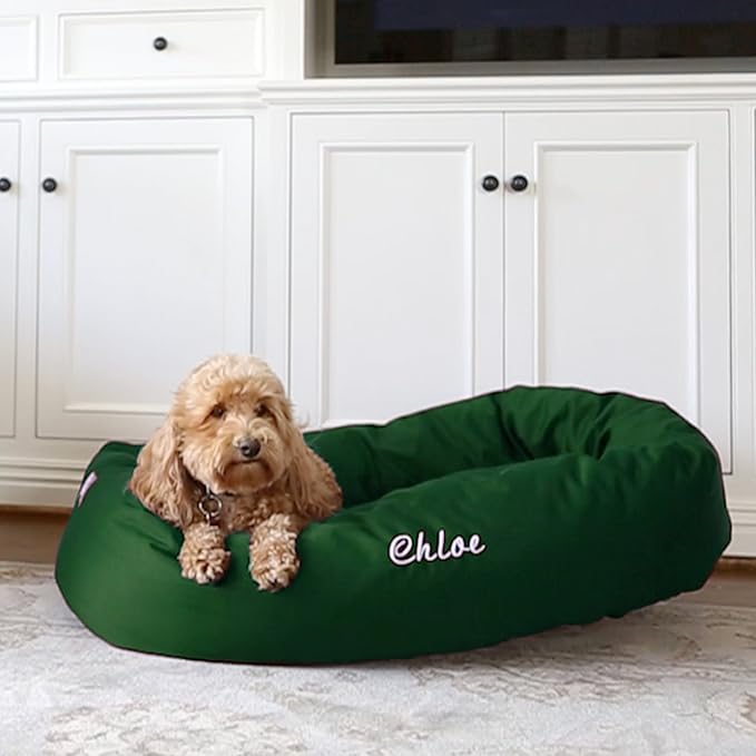 Majestic Pet Personalized 52 Inch Bagel Calming Dog Bed Washable – Cozy Soft Round Dog Bed with Spine Support for Dogs to Rest Their Head - Fluffy Donut Dog Bed 52x35x11 (Inch) - X-Large – Green