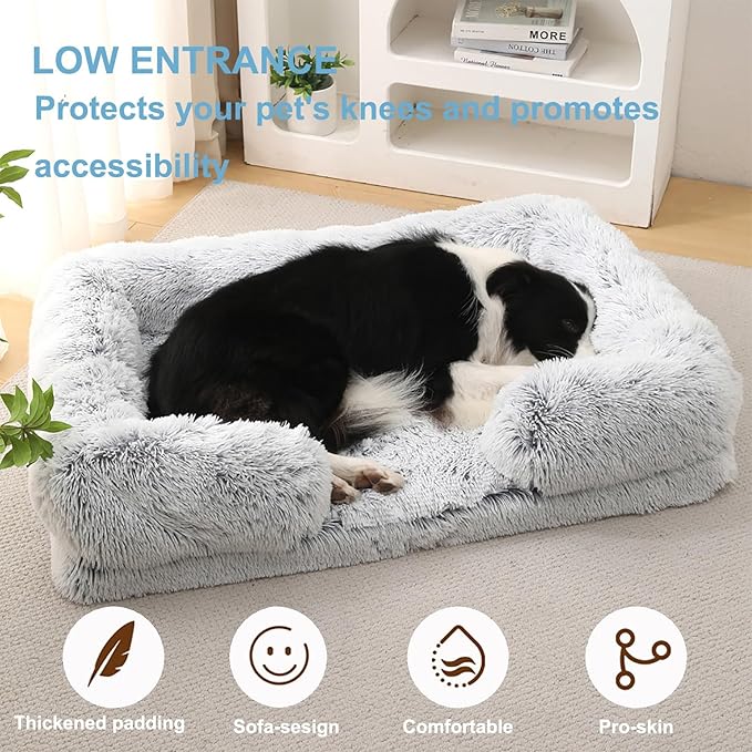 Dog Beds Large Sized dog Orthopedic, Sofa Dog Bed with Waterproof Lining and Nonskid Bottom, Rectangle Washable Dog Bed for Medium Small Dogs and Cats Comfortable ( Color : Gray , Size : 17 x 15" )