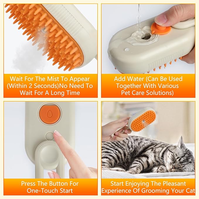 4-in-1 Cat Grooming Steam Brush, Pet Hair Shedding, Massage, Cleaning, Combing (purple)