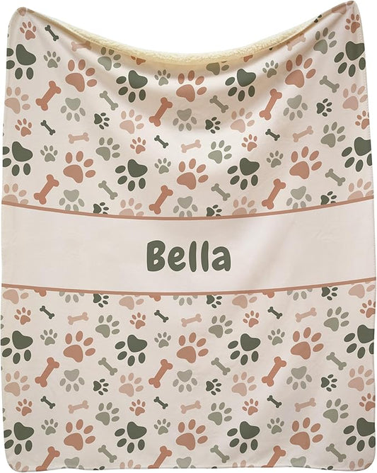 Prints Next Day – Custom 30" x 40" Sherpa Pet Lightweight Blanket Personalized with Pet Lightweight's Name - Paw Pattern - Gift for Dog Owners - Printed in America