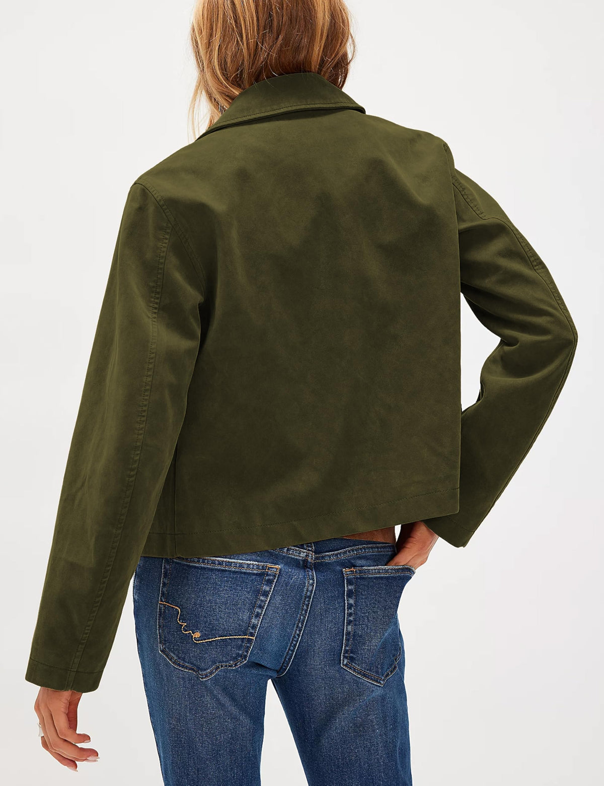 Ziqoty Women's Faux Suede Cropped Jacket with Lapel Soft Short Casual Blazer for Fall Winter Vintage Button Down Coat(ArmyGreen-L)