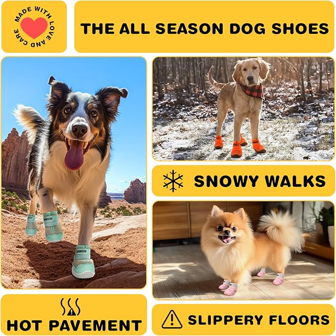 Hcpet Dog Shoes for Large Dogs, Waterproof Dog Booties for Small Medium Dogs, Anti-Slip Dog Boots & Paw Protectors for Hot Pavement Winter Snow Hiking with Reflective Straps Black Size 4