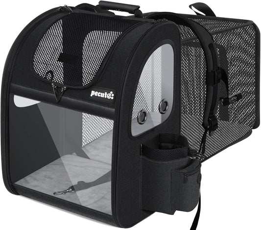 Pecute Pet Carrier Backpack, Dog Carrier Backpack, Expandable with Breathable Mesh for Small Dogs Cats Puppies, Pet Backpack Bag for Hiking Travel Camping Outdoor Hold Pets Up to 18 Lbs