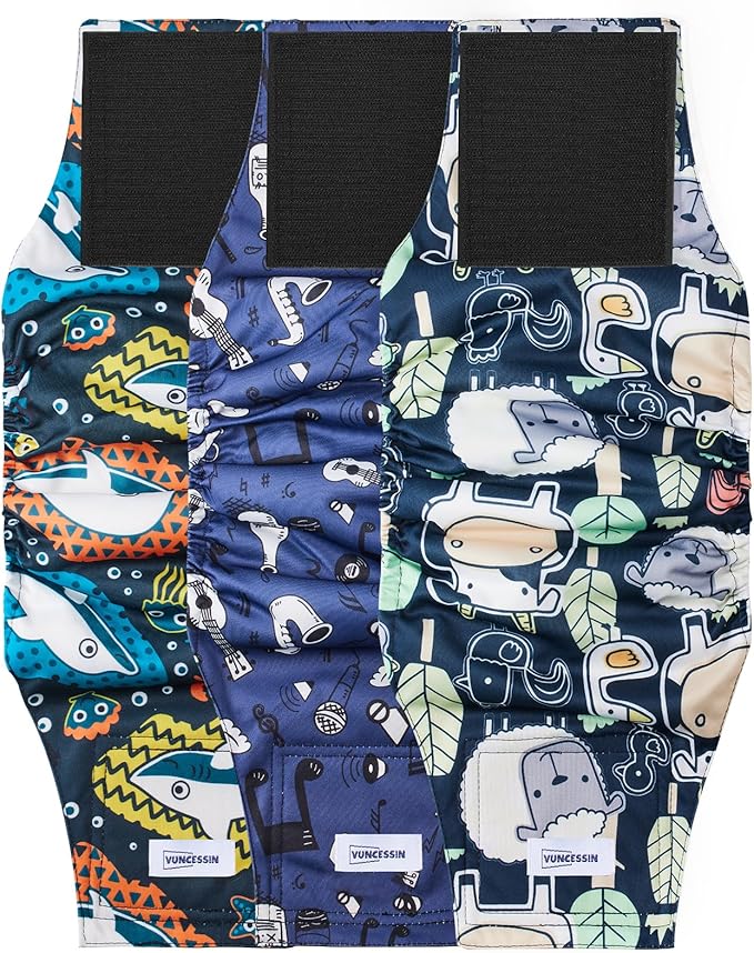Washable Dog Diapers Male Large, Premium Belly Bands for Dogs Reusable, Pack of 3, High Absorbing Large Puppy Diapers Male in Incontinence or Excitable Urination and Training(L)