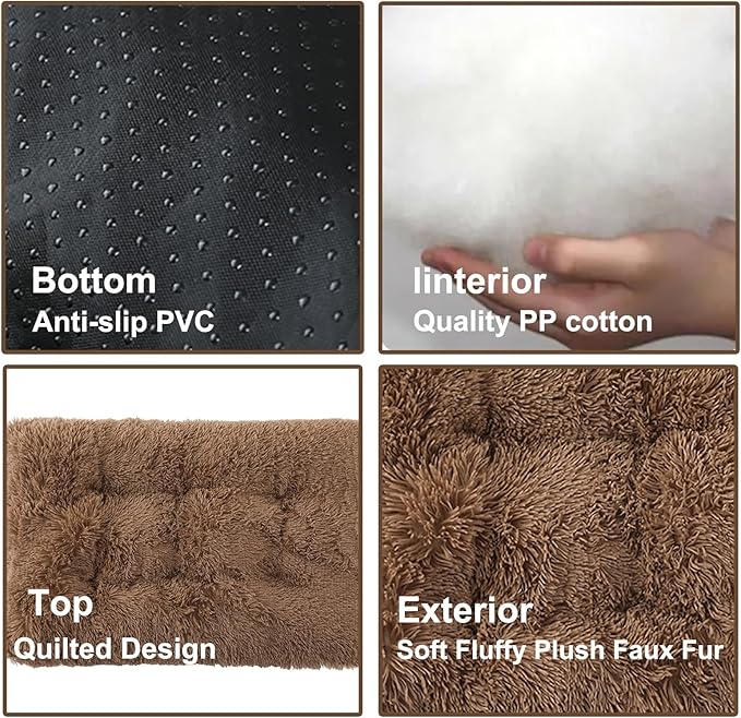 Dog Crate Mat, Dog Bed for Large Dogs, Comfy Fluffy Kennel Pad Anti-Slip for Dog beds & Furniture, Quilted Dog Bed for Pets for Medium/Small Dogs Cats (Color : Khaki, Size : 43x29)