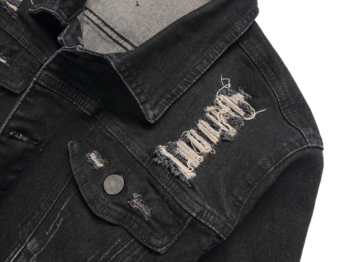QIMYUM Jean Jacket For Men, Distressed Slim Denim Jacket