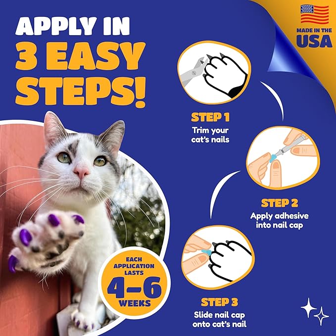 Soft Claws Nail Caps for Cats Made in USA - 40 Cat Claw Caps for 4-6 Weeks of Protection - Long-Lasting Cat Scratch Deterrent for Furniture - Holiday (Silver & Gold Sparkle), Large