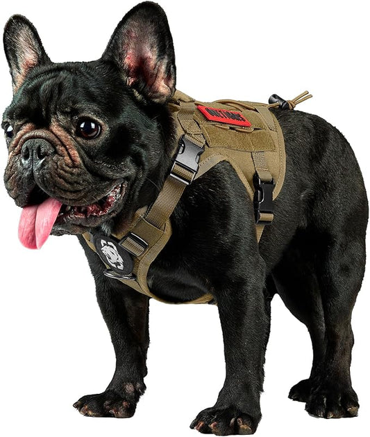 OneTigris Tactical Dog Harness Vest,No-Pull Service Dog Vest with Hook & Loop Panels,Adjustable Dog Vest Harness for Walking Hiking Training(Brown,XXS)