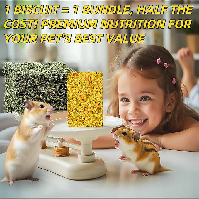 Rabbit Toys 10pcs Crispy Bunny Chew Treat Guinea Pig Timothy Hay Chips Compressed Hamster Molar Snack for Grinding Teeth Nutritional Chinchillas Food Dental Squirrel Gerbil Rat Chipmunk Pet