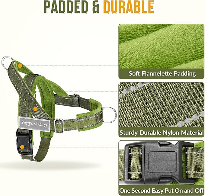 SlowTon No Pull Dog Harness - Heavy Duty Dog Harness and Leash Set for Medium Large Dogs, Reflective Tactical Harness with Soft Padded and Front Clip for Easy Walk and Training (GR, L)