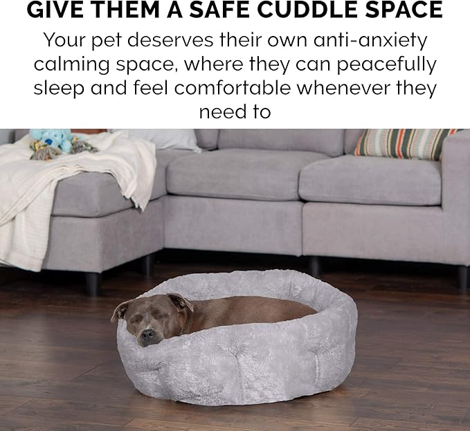 Furhaven 20" Round Self-Warming Pet Bed for Indoor Cats & Small Dogs, 100% Washable, For Pets Up to 20 lbs - Hi Lo Plush Luxe Faux Fur Cuddler - Gray, Small