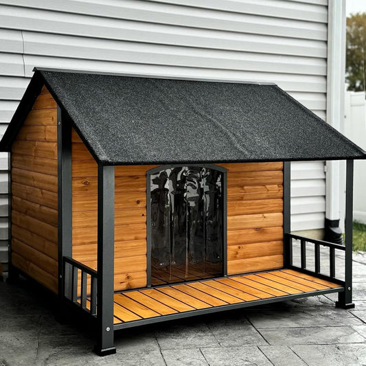 Gutinneen Large Dog House Outdoor Dog Kennel with All-Around Iron Frame Dog Cage Perfect for Small & Medium & Large Dogs,Roomy
