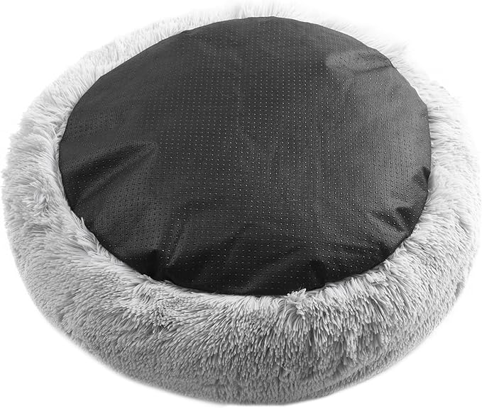 Juicy Couture Devon Faux Fur Large Gray Round Pet Bed for Dogs and Cats