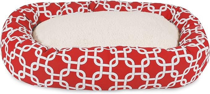 Majestic Pet 52 Inch Links Sherpa Calming Dog Bed Washable – Cozy Soft Round Dog Bed with Spine for Head Support - Fluffy Donut Dog Bed 52x35x11 (inch) – Round Pet Bed X- Large - RED