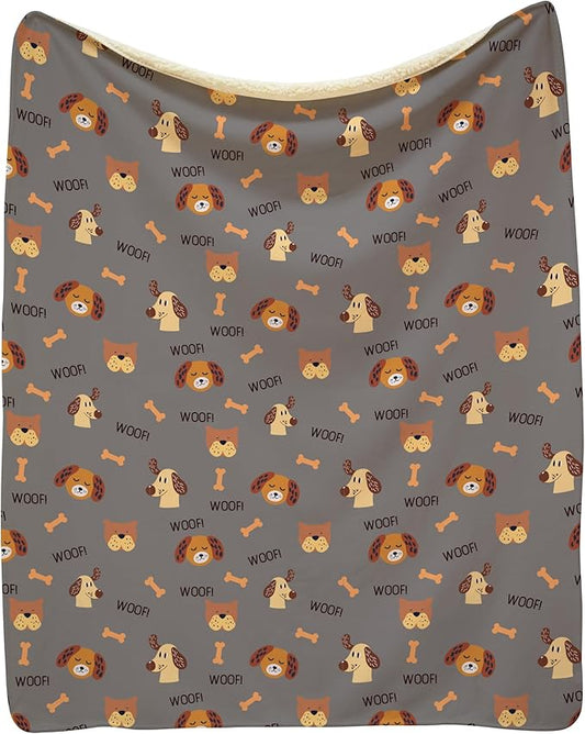 Grey Woof Sherpa Pet Lightweight Blanket - 60" x 80" - Cute for Dogs - Gifts and Puppy Essentials - Printed in America