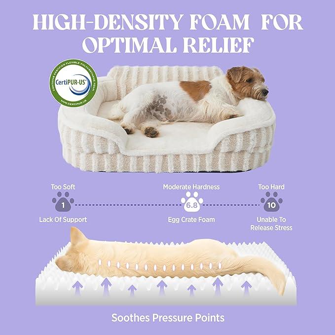 LE SURE Cute XL Dog Beds, Orthopedic Waterproof Dog Bed for Extra Large Dogs, Non-Slip Bottom and Egg-Crate Foam Big Pet Couch Sofa with Washable Removable Cover, Beige