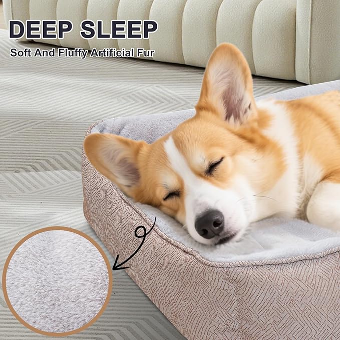 JOYELF Rectangle Dog Bed Calming Cat Bed Sofa, Cute Fluffy Pet Couch Bed for Medium Dogs and Cats - Medium(Upgraded Version)