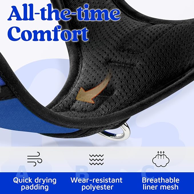 rabbitgoo Dog Harness for Large Dogs, No Pull Pet Vest with 3 Buckles, Adjustable Soft Padded Pet Harness with Easy Control Handle and Reflective Strips, Royal Blue, L