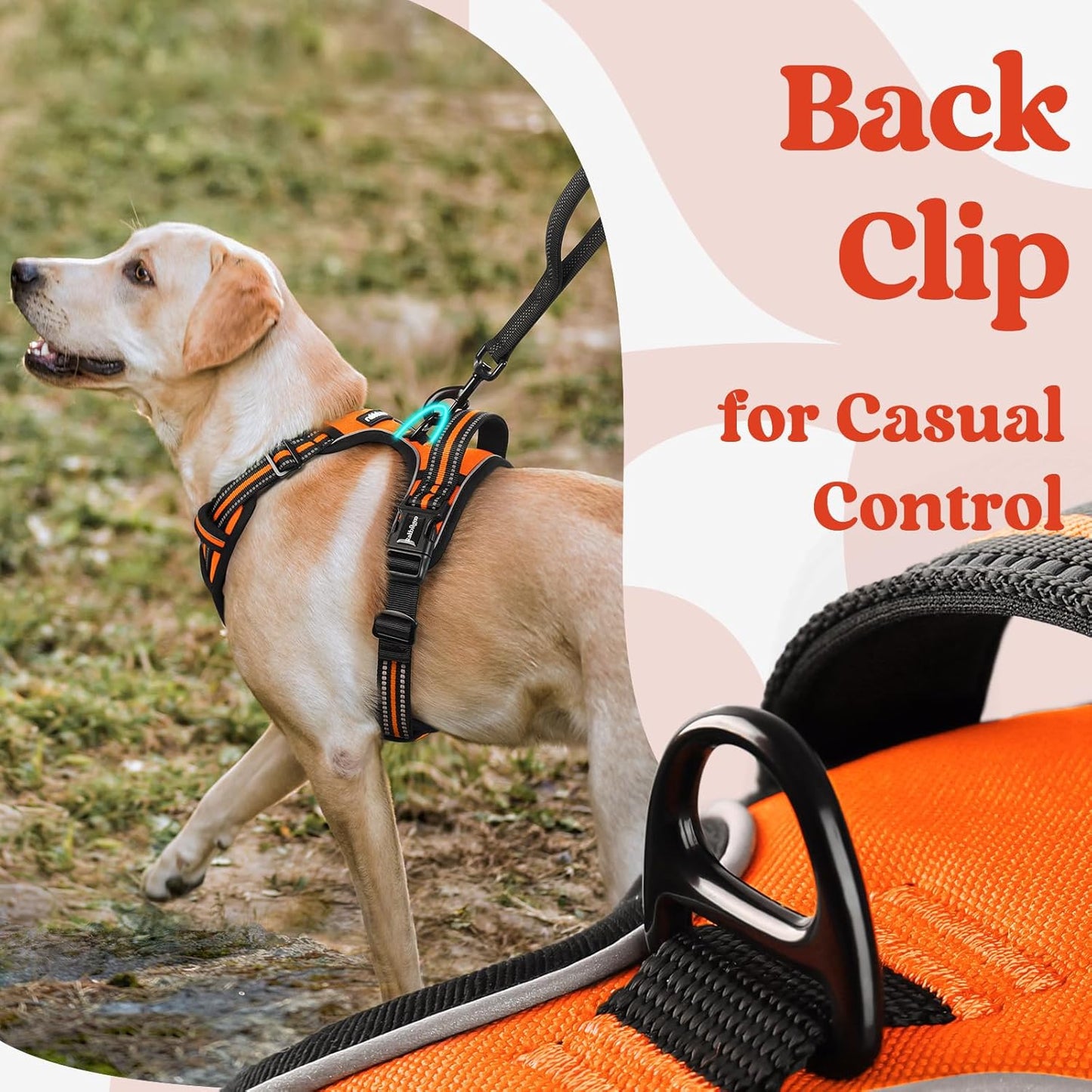 rabbitgoo Dog Harness for Large, No Pull Pet Harness with 3 Buckles, Adjustable Soft Padded Vest with Control Handle, Walking Reflective Pet Vest for Extra Large Dogs, Orange, XL