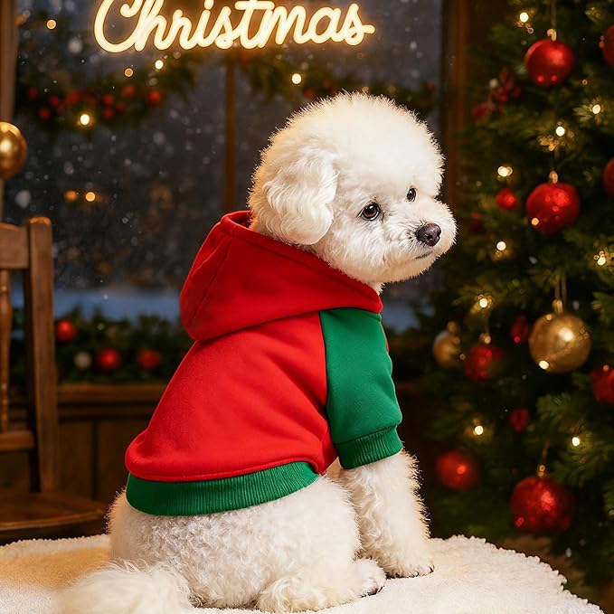 Custom Dog Hoodie, Personalized Sweatshirt with Photo Text Name Logo, Customized Hooded Sweater for Small Medium Large Dogs & Cats (Red + Green Border, X-Large)