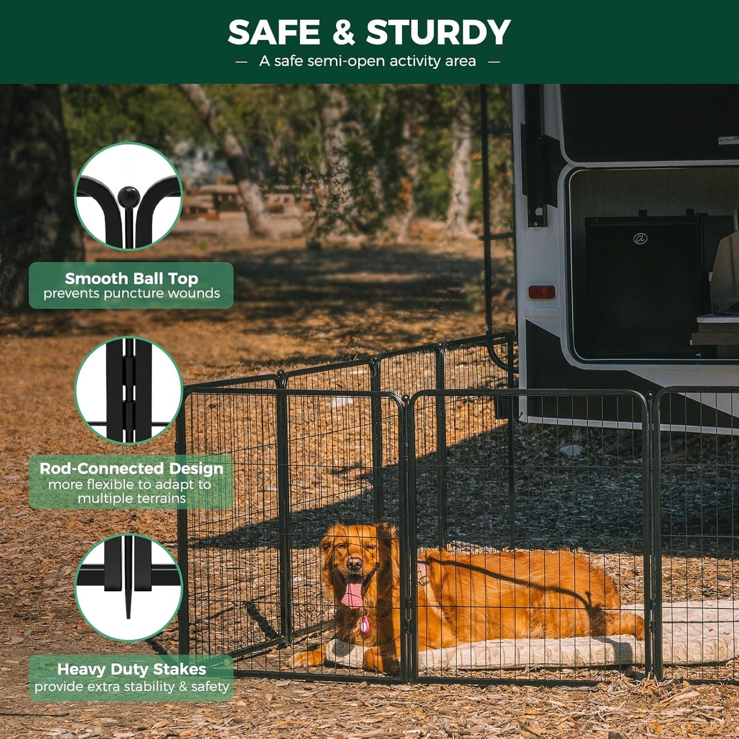 FXW Rollick Unleashed Dog Playpen for Indoor, Yard, RV Camping, 32 inch 24 Panels for Small and Medium Dogs, Black│Patented