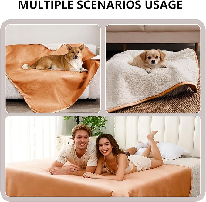 Waterproof Blanket for Bed, Leak Proof Dog Couch Sherpa Throw Blankets King Size, Reversible Pet Sofa Furniture Protector Machine Washable-86 x108,Orange