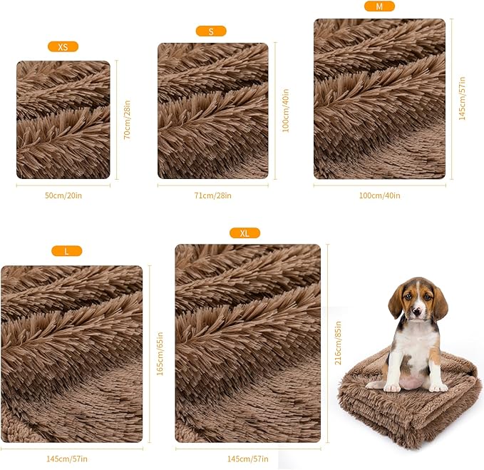 Brown Dog Blanket Waterproof Calming Pet Blankets Fluffy Long Faux Fur Pets Couch Throw Blankets for Cat Love Bed Cover Washable(Brown,M-57x40in)